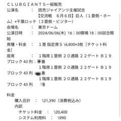 交流戦チケットS席3枚 巨人×ロッテ 6月6日 東京ドーム
