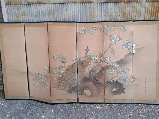 古美術　屏風　100年以上前の作品　傷みが激しい