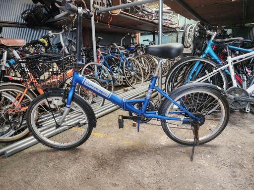 折りたたみ自転車　２０インチ　6変速　カゴ　付き　青　配達可能