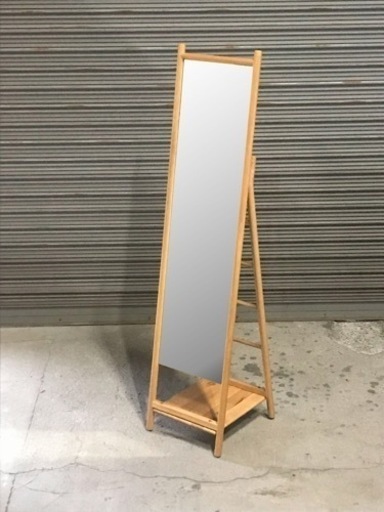 家具 ミラー/鏡　自立タイプ　オーク無垢材　日本製鏡　ナチュラル　カガミ　2台有ります
