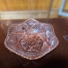 昭和ガラス皿　アンティーク　ピンク