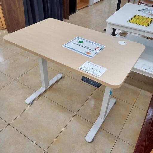 ★ジモティ割あり★  昇降デスク ホワイト・ベージュ木目調 H72～116×D60×W100 クリーニング済み OJ4440