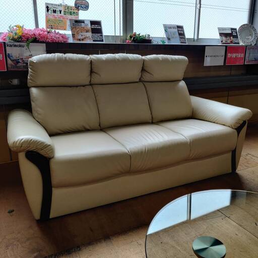 【愛品倶楽部柏店】 合皮3Pソファ  背もたれ取り外し可能