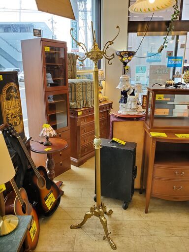 アンティーク家具 真鍮製 オニキス コートハンガー ポールスタンド 帽子掛け ポールハンガー ゴールド 3本脚 検) ロイズ アンティークス■幅48cm×奥行48cm×高さ175㎝■近隣配送無料 買取帝国 朝霞店