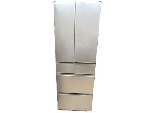 JY 美品 HITACHI 540L冷凍冷蔵庫 幅65cm ファインシャンパン 6ドア フレンチドア R-HX54R XN まるごとチルド 強化処理ガラスドア