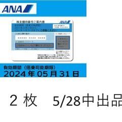 今月末まで使用可　ANA株主優待券2枚　（本日中5/28のみ出品）