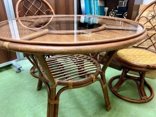 ヴィンテージ【ラタンの老舗 KAZAMA ダイニングテーブル ダイニング