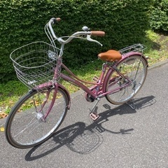 【6段変速】 ピンク色の自転車 オートライト付き