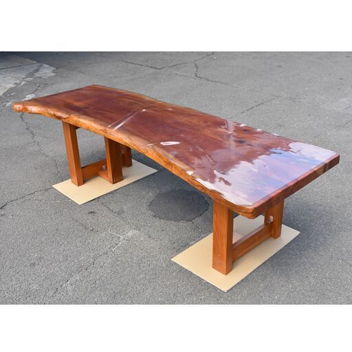 ≪zyt1487ジ≫ 耳付き 一枚板ダイニングテーブル 8尺4寸2分 幅255cm 板厚6cm 天然木 木目/和風/和室/和食店/店舗 現状品 50910-02