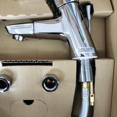 ☆新品☆　排水金具一体型　台付シングル混合水栓(エコシングル、吐水口回転、ワンプッシュ)