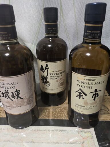 最終値下げ。竹鶴、余市、宮城峡の未開栓ニッカウヰスキー三点セット。