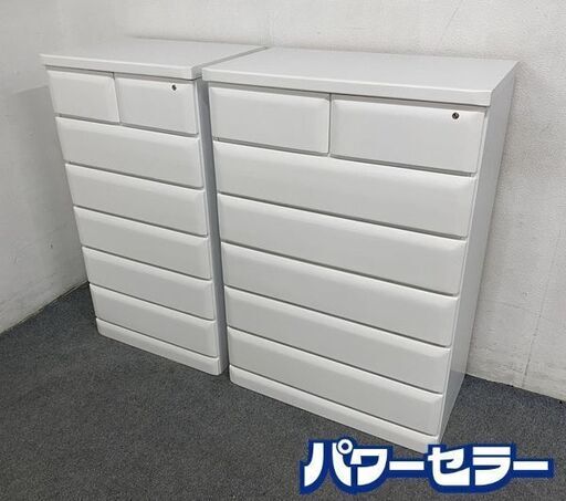 6段チェスト 幅60 幅75 6段 ホワイト 鍵付き 高級感 ベルーナ 2個セット 中古家具 店頭引取歓迎 R8385