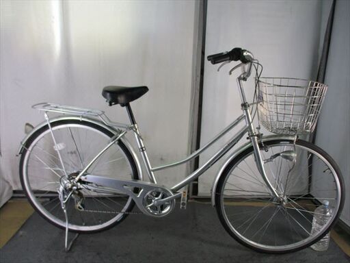 D555　★限定特価★ 中古自転車 【27インチ　アサヒ　シルバー　ママチャリ　6段　LEDオートライト 】