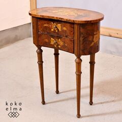 象嵌細工が施されたアンティーク調 サイドテーブルです。エレガントで