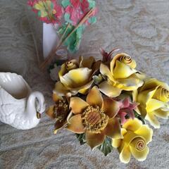 陶製 置物 花瓶の花 白鳥 オマケの芳香剤
