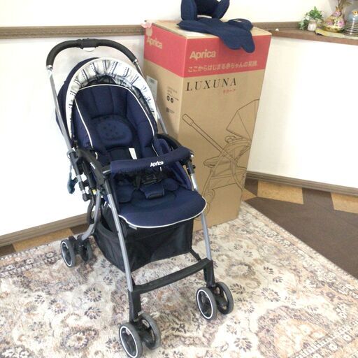 9  Aprica アップリカ ベビーカー ラクーナ ソファークッション インディゴボーダー NV  2019年製 AB型　新生児