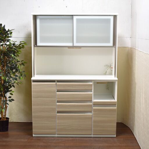 【ヤ取終了9/5】≪zyt1490ジ≫ ニトリ キッチンボード プラウド140KB NA/ナチュラル 幅140cm 食器棚/キッチンカウンター/レンジ台 60426-01