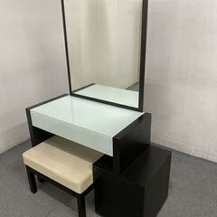 廃版品 moda en casa/モーダエンカーサ 鏡台 ドレッサー 木目調 ガラス天板