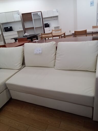 ★ジモティ割あり★  ソファ ホワイト H65×D83～142×W197 クリーニング済み TK2294