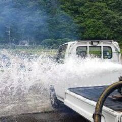 実働シバウラ可搬式消防ポンプφ65、吸水管、消防ホース80m、付き