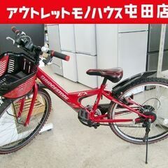 子供用自転車 24インチ 赤×黒 MTBスタイル 6段変速 ジュ...