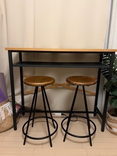 【美品】カウンターテーブル+チェア2脚の3点セット