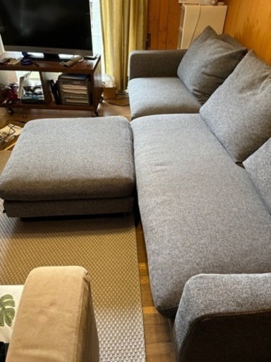 美品】ACTUSワイドソファ オットマン付き