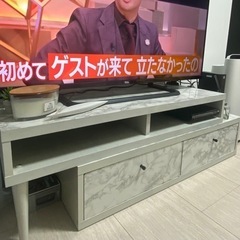 伸長式テレビボード　テレビ台　大理石調　白基調　リメイクシート　...