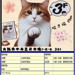 【土日　1時間無料】猫カフェ　招き猫　　日本橋6番出口徒歩…