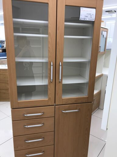 ★ジモティ割あり★  食器棚 ナチュラルブラウン H190.5×D44×W88 クリーニング済み HJ3325