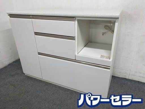 ニトリ/NITORI キッチンカウンター アルミナ2 ハイグロス 食器棚 幅120 ホワイト レンジボード 中古家具 店頭引取歓迎 R8417
