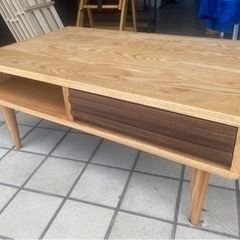 【1】 オシャレでかわいい 木製 引き出し付きローテーブル  0...