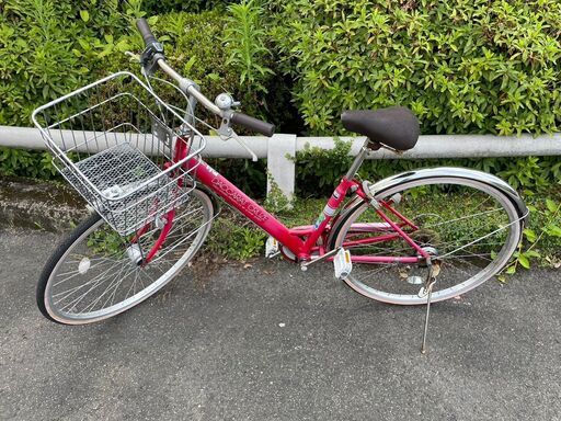 自転車　No.1449　ピンク　6段切替　LEDオートライト、鍵付き　27インチ【リサイクルショップどりーむ鹿大前店】