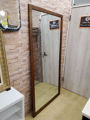 大型ミラー 幅90㎝×高さ180㎝ 天然木 (枠) 立掛け 壁掛け■近隣配送無料 買取帝国 朝霞店