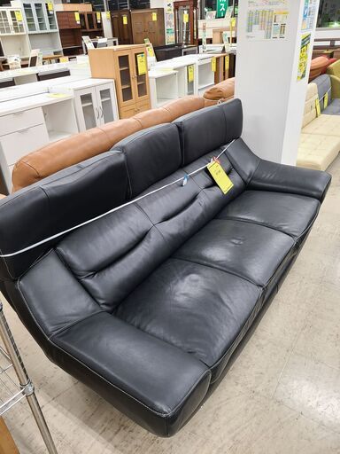J4931　ハイバック3人掛けソファ　合皮　ブラック　クリーニング済　【リユースのサカイ柏店】