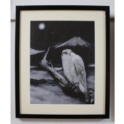 引取限定岐阜店絵画 鷹 野田 真一 46cm×55.5cm フレーム付 展示品現状販売（キズ）