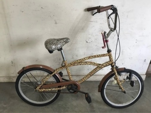 391□岐阜発　△メーカー不明 / ヒョウ柄自転車 / 20インチ / 変速なし / 走行確認 / 防犯有り / サドル破れ有り / 現状品 R5.4/25□