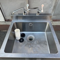 業務用 二口蛇口付き 1槽シンク 幅600×奥600×高さ840+90(mm) BG付き バックガード付き 一層シンク 一層 1層 一槽 厨房 厨房機器 大阪発