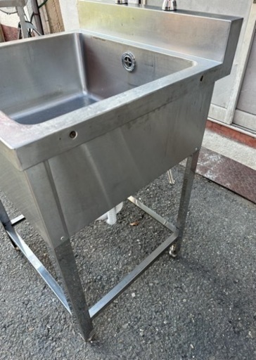 業務用 二口蛇口付き 1槽シンク 幅600×奥600×高さ840+90(mm) BG付き  