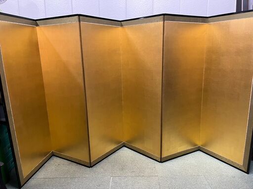 6連 金屏風 2枚・長持（収納箱）セット 衝立 折りたたみ式 幅62cm×高さ172cm×厚み2cm