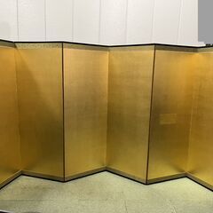 6連 金屏風 2枚・長持（収納箱）セット 衝立 折りたたみ式 幅62cm×高さ172cm×厚み2cm 