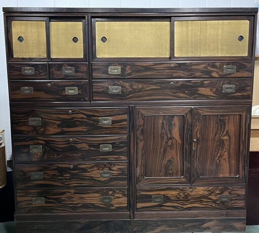 木製 和箪笥 音色箪笥 着物 衣服 多収納 大型 昭和レトロ 幅177cm×奥行42cm×高さ167cm