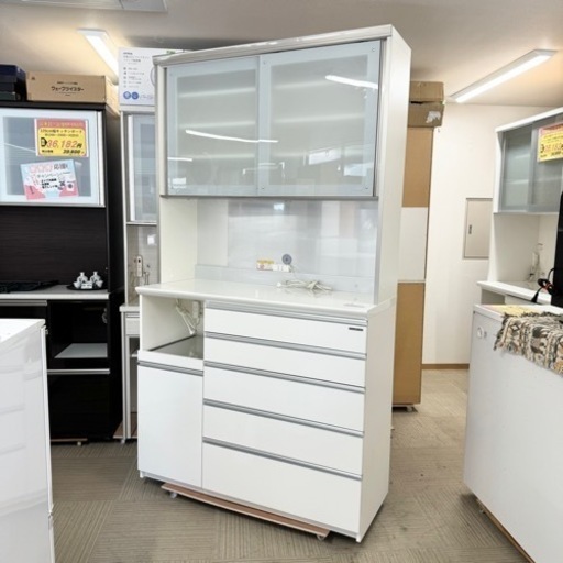 【新品同様‼️】定価数十万♪ パモウナ 120cm幅キッチンボード 食器棚 収納家具 superior スーペリア 鏡面仕上げホワイト♪