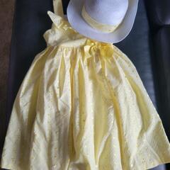 ハット付き 黄色のチェック ドレス サイズ7
