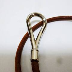 エルメス　ジャンボ ブレスレット　チョーカー　箱付き　シルバー　2連 ブラウン レザー×金属素材　アクセサリー 　HERMES エルメス ジャンボ ブレスレット チョーカー 箱付き シルバー 2連