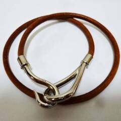 エルメス　ジャンボ ブレスレット　チョーカー　箱付き　シルバー　2連 ブラウン レザー×金属素材　アクセサリー 　HERMES エルメス ジャンボ ブレスレット チョーカー 箱付き シルバー 2連