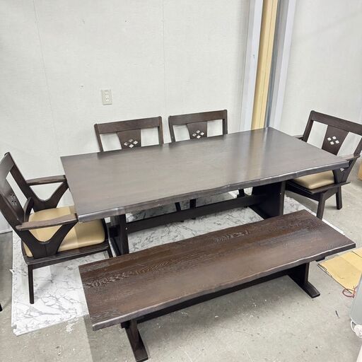 18114  太平産業 ダイニングテーブルセット ベンチ×1 回転椅子×4 全6点セット   ◆大阪市内・東大阪市他 6,000円以上ご購入で無料配達いたします！◆ ※京都・高槻・枚方方面◆神戸・西宮・尼崎方面◆生駒方面、大阪南部方面　それぞれ条件付き無料配送あり！
