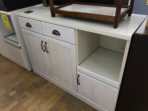 【FU850】★ キッチンカウンター   アンティーク調  ホワイト  収納家具  おしゃれ  シンプル  クリーニング済 堺市 深井 【ジャングルジャングル深井店】