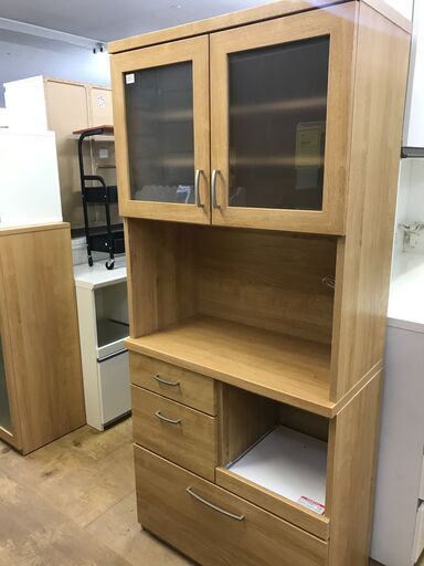 【FU852】★ ニトリ NITORI 2枚扉食器棚  ナチュラル  おしゃれ  シンプル  2人暮らし  キッチン収納  クリーニング済 堺市 深井 【ジャングルジャングル深井店】