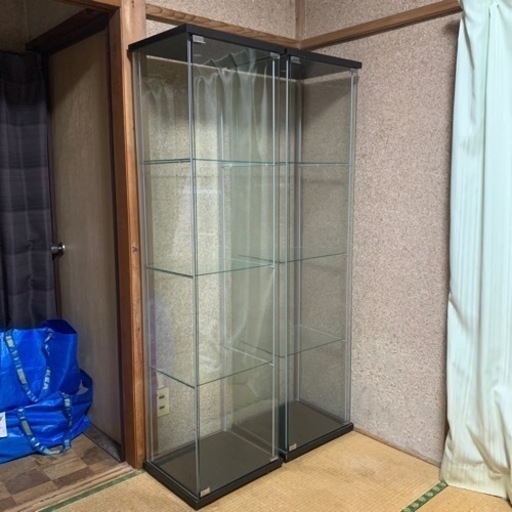 デトルフ　2台　ガラス　コレクションケース　　4段　ブラック　天井LED